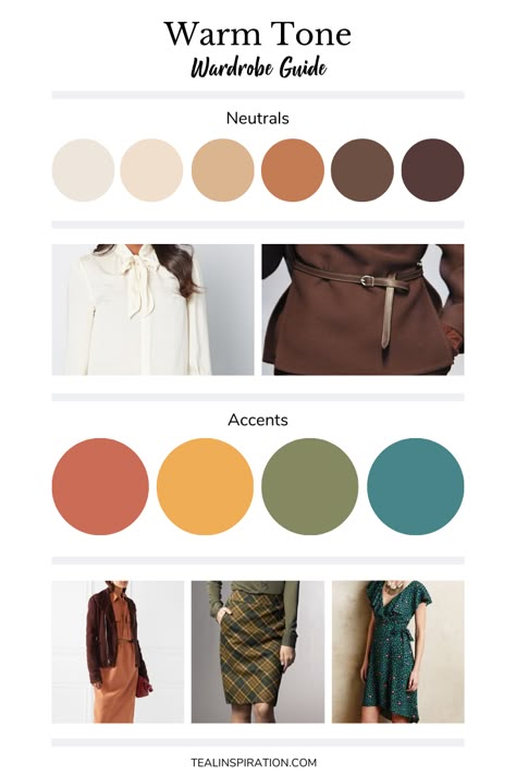 Welcome to Part 2 of my wardrobe guides series. In this post, I’ve put together an inspirational wardrobe guide for each tonal category. These are basic guides for Light, Deep, Warm, Cool, Cl… Autumn Color Outfit Ideas, Autumn Tone Outfits, Warm Autumn Capsule Wardrobe, Warm Tone Outfits, Warm Skin Tone Colors, Warm Spring Color Palette, Teal Inspiration, Autumn Color Palette Fashion, Color Palette Fashion