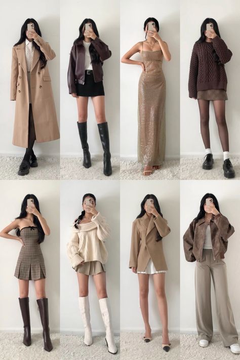 Neutral outfits, style inspo, ootd, fashion inspiration, outfit ideas, blazer, trousers, leather jacket, wool coat, fitswithval, knit chunky sweater, everyday looks Formal Korean Outfit, Outfit Formal Juvenil, Korean Formal Outfit, Knit Sweater Outfit, Simple Style Outfits, Luxury Photography, Elegant Outfit Classy, Stylish Winter Outfits, Beige Outfit