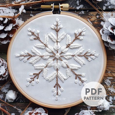 Winter Snowflake Hand Embroidery Pattern, Christmas Embroidery Pattern, Snowflake Design, Hand Embroidery Pattern PDF, Winter Pattern - Etsy Christmas Hand Embroidery, Modern Hand Embroidery Patterns, Snowflake Embroidery, Winter Embroidery, Christmas Embroidery Patterns, Winter Pattern, Christmas Embroidery Designs, Embroidery Christmas, Snowflake Design