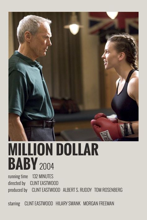 Million Dollar Baby Movie, Minimalistic Polaroid Poster, Best Classic Movies, Movie Character Posters, Jay Baruchel, Minimalist Polaroid Poster, Million Dollar Baby, Hilary Swank, Movie Hacks