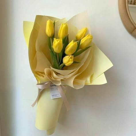 Flower Boquet, Yellow Aesthetic Pastel, Yellow Bouquets, Most Popular Flowers, Boquette Flowers, Color Vibe, Tulip Bouquet, Flower Packaging, Long Story