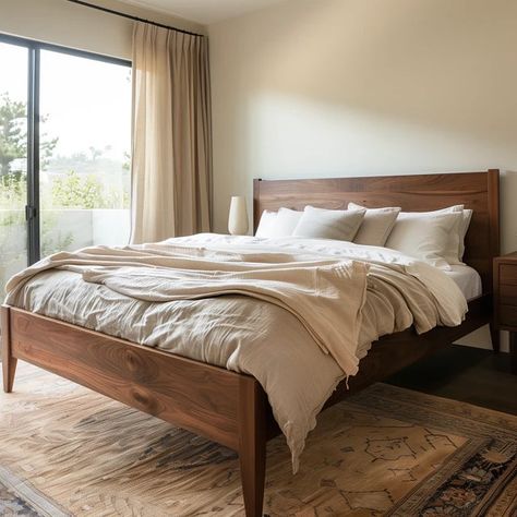 Bed Headboard Ideas Wooden, Master Room King Size Bed, Bed Frame For Couples, King Bed Wood Frame, Bedroom Wooden Bed Frame, Maple Bed Frame, Rustic Bed Frames Wood, Solid Wood King Size Bed, Tall King Bed Frame