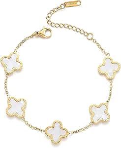 18K Gold Plated Four Leaf Clover Bracelet for Women Lucky Link Clover Bracelets,Unique Jewelry Gifts Trendy for Women, Christmas Valentine's Mother's Day Gifts (White) Clover Bracelets, Four Leaf Clover Bracelet, Bracelets Unique, Clover Bracelet, Unique Jewelry Gifts, Women Christmas, Four Leaf, Leaf Clover, Four Leaf Clover