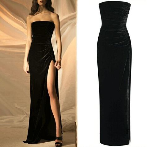 Black Velvet Strapless Dress, Black Velvet Dress Long Evening Gowns, Dress Reveal, Velvet Evening Dress, Prom Dress Inspo, Strapless Prom Dress, Prom 2023, Prom Inspo, Dress Modest