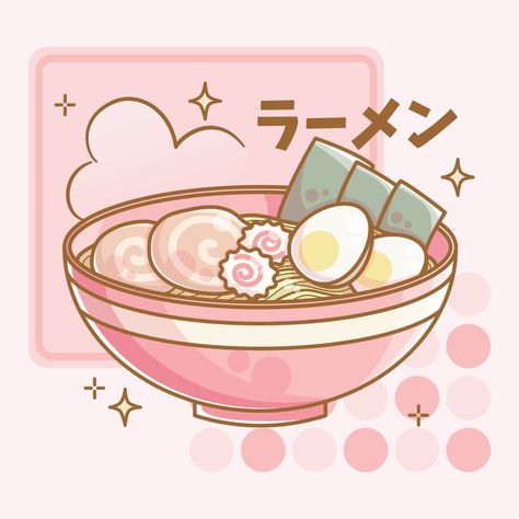 Cute illustration of a hot ramen bowl! Kawaii design perfect for you who loves ramen or Japanese food in general. It can be also given as a birthday or Christmas gift to your friends who also loves this traditional Japanese noodle dish. In the text (ラーメン) you can read the word ramen written in Japanese katakana. Visit my store for more cute designs! Link: LuYukari.redbubble.com Cute Meals, Japanese Noodle Dish, Hot Ramen, Japanese Katakana, Japanese Food Illustration, Japanese Food Art, Food Doodles, Noodle Dish, Arte 8 Bits