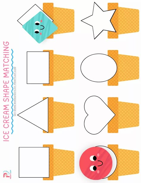 Ice Cream Shape Matching Free Printable Prek Matching Activities, Ice Cream Craft For Preschoolers, Ice Cream Activities For Preschool Free Printables, Shape Matching Activity For Toddlers, Shapes Recognition Activities, Ice Cream Math Activities For Preschool, Fun Shape Activities For Preschool, Shape Matching Activities Preschool, Toddler Activity Printable