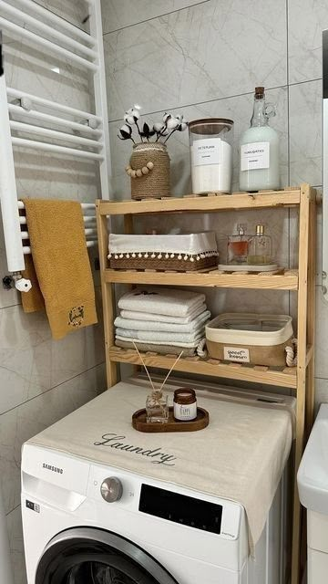 Washing Machine Decor Ideas, Washing Machine Aesthetic, Washing Machine Ideas, Washing Machine Decor, Bathroom Decor White, House Organization, Decor Organization, Interior Design Per La Casa, House Organisation