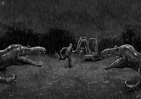 Suchomimus 
Jurassic park 
Horror novel Jurassic Park Novel, Jurassic Park Aesthetic, Dinosaur Jurassic Park, Primal Carnage, Dinosaur Reference, Black White Artwork, Jurassic Park Film, Jurassic Park Art, Lost Media