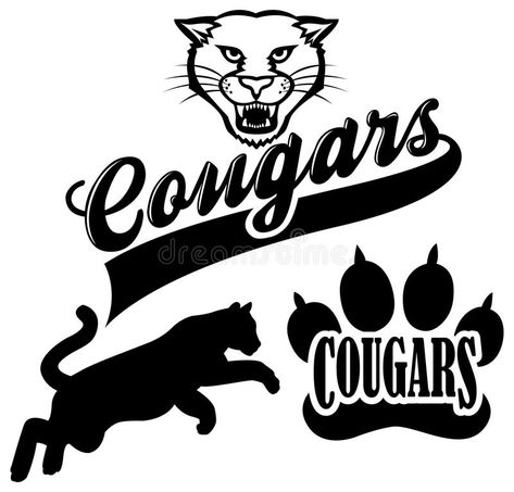 Cougar Team Mascot. Collection of mascot graphics for school or sport team , #Aff, #Mascot, #Collection, #Cougar, #Team, #mascot #ad Printable Silhouettes, Western Decals, Panthers Cheer, Senior Pants, Team Illustration, School Spirit Shirts Designs, School Shirt Ideas, Panther Pride, Paw Logo