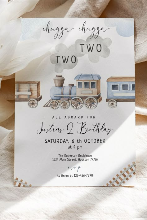 Chugga Chugga Two Two Birthday, Train 2nd Birthday, Train Birthday Theme, Train Birthday Invitation, Train Theme Birthday Party, Second Birthday Boys, Chugga Chugga Two Two, 2nd Birthday Party For Boys, 2nd Birthday Boys