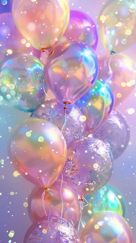 Holographic Balloons, Pink Ribbon Wallpaper, Holographic Wallpapers, Beautiful Summer Wallpaper, Happy Birthday Wallpaper, Cocoppa Wallpaper, Birthday Wallpaper, Ethereal Aesthetic, Funny Iphone Wallpaper