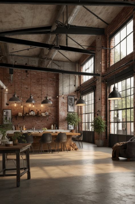 Industrial Living Room, Brick Interior Wall, Loft Stil, Living Room Setup, Industrial Living, Industrial Livingroom, Loft Decor, Industrial Interior Design, Living Room Loft