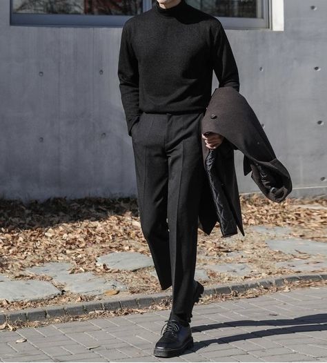 Dark Academia Outfit Men, Mens Turtleneck Outfits, Mens Winter Outfits, Dark Academia Men, Turtleneck Outfit Men, Academia Aesthetic Outfit Men, Black Turtleneck Outfit, Outfits Guide, Formal Winter Outfits