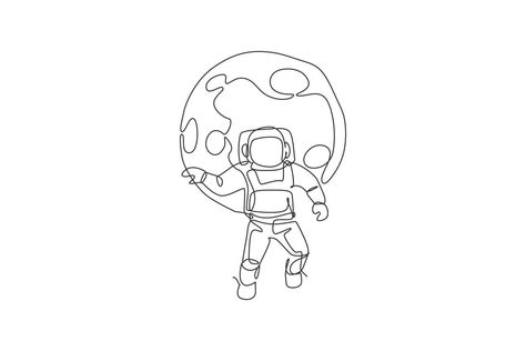 Astronaut Sketch Simple, Astronaut Line Tattoo, Full Moon Line Art, Astronaut Line Drawing, Space Line Drawing, Astronaut Tattoo Minimalist, Space Man Drawing, Simple Astronaut Tattoo, Space Man Tattoo