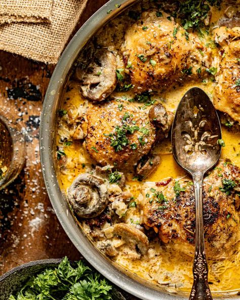 Creamy Coq Au Vin Blanc White Wine Coq Au Vin Recipe, Coc Au Vin Chicken, Co Co Vin Chicken, Best Coq Au Vin Recipe, Coq Au Riesling, Coq Au Vin Recipe Slow Cooker, White Wine Chicken Recipes, Recipes With White Wine, White Wine Chicken Stew