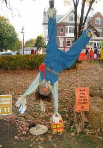 Then again, it might for some of the crows. But this is a really creative, especially with having the scarecrow being upside down. Scarecrow Contest Ideas, Scarecrow Contest, Scarecrow Ideas, Scarecrow Festival, Make A Scarecrow, Scarecrows For Garden, Diy Scarecrow, Scare Crow, Halloween Scarecrow