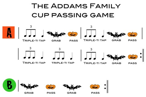 Cup Passing Game to the Addams Family Theme Song                                                                                                                                                                                 More Halloween Music Lessons, Halloween Music Activities, Addams Family Theme, Elementary Music Room, Music Class Activities, Music Class Ideas, Music Classroom Ideas, Music Teaching Ideas, Elementary Music Class