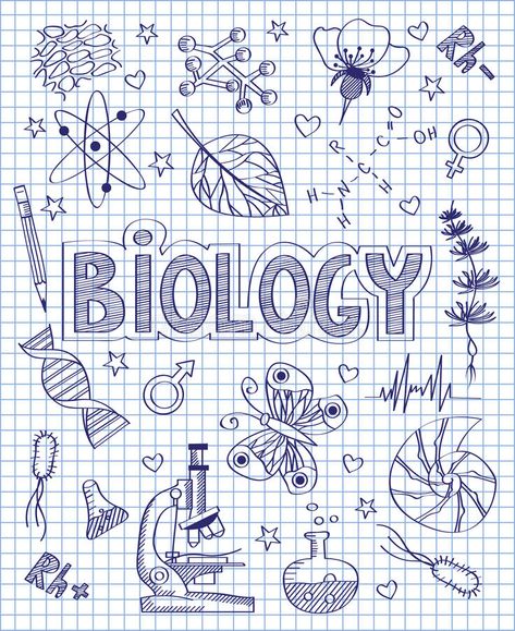 Hand drawn biology set vector illustration Biology Board Ideas, Biology Drawing, School Binder Covers, Book Cover Page Design, Project Cover Page, خريطة ذهنية, Biology Projects, School Book Covers, Book Cover Page