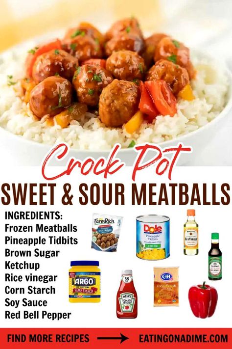 This Crockpot sweet and sour meatballs are easy to make and are the best. Now here is an easy slow cooker recipe. This crockpot sweet and sour meatballs are delicious and the kids love them too! #eatingonadime #crockpotrecipes #slowcookerrecipes #sweetandsourmeatballs Sweet And Sour Meat Balls Slow Cooker Easy Recipes, Sweet And Sour Meatballs Slow Cooker, Sweet And Sour Meatballs Crockpot Frozen, Sweet Snd Sour Meatballs Crockpot, Sweat And Sour Meatballs Easy Crockpot, Sweat And Sour Meatball Recipes, Sweet And Sour Crockpot Meatballs, Sweet N Sour Meatballs Crockpot, Sweet And Sour Meatballs Stove Top