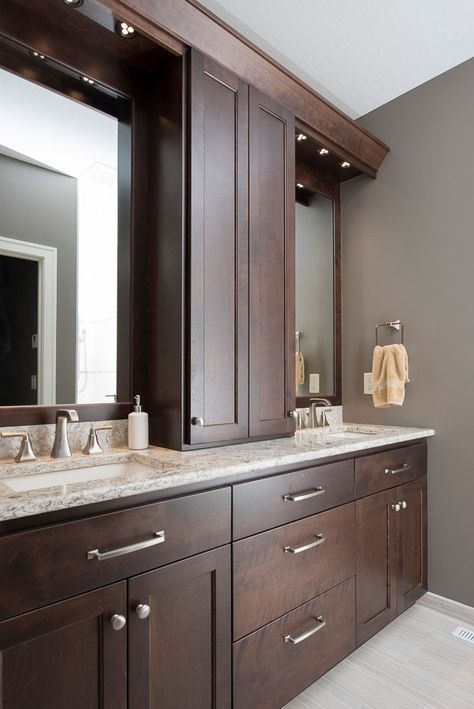 Baths / Master Baths - Transitional - Bathroom - Minneapolis - by Christian Brothers Cabinets | Houzz Master Bath Brown Cabinets, Bathrooms With Brown Cabinets, Bathroom With Dark Cabinets, Espresso Bathroom Cabinets, Master Baths, Brown Cabinets, Transitional Bathroom, Master Bath Remodel, Dark Cabinets