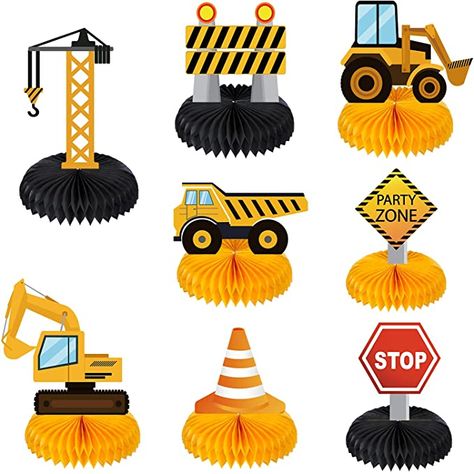 Construction Zone Party, Car Centerpieces, Kids Party Centerpieces, Construction Party Decorations, Construction Theme Birthday Party, Birthday Party Props, Construction Theme Party, Construction Birthday Party, Honeycomb Decorations