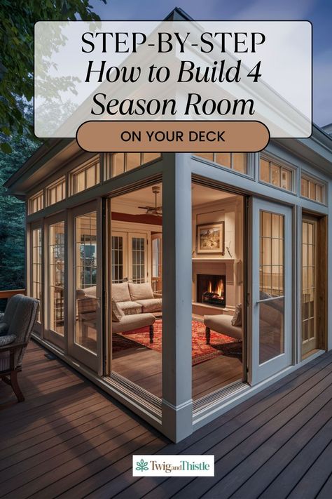 Four Season Sunroom Three Season Deck, Four Season Porch Addition, Diy Three Season Room, Four Seasons Dining Room, Diy 3 Season Porch, Diy 4 Season Room Addition, 4 Season Addition, All Seasons Room Addition, How To Build A Sunroom Addition