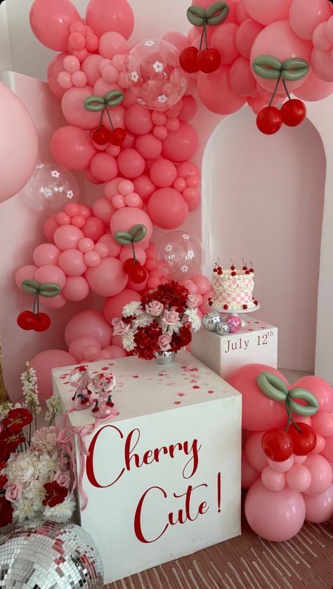 Cherry Birthday, Cherry Party, Sweet Baby Shower Ideas, Cherry Theme, Girl Shower Themes, Strawberry Shortcake Birthday, Baby Shower Theme Decorations, Cherry Baby