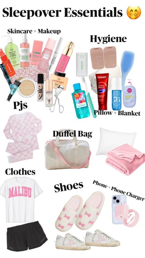 Sleepover Packing List Teen Girl, Sleepover Birthday Ideas, Pack For A Sleepover, Sleepover Checklist, Sleepover Packing, Sleepover Packing List, Weekend Packing List, Trip Essentials Packing Lists, Fun Sleepover Activities