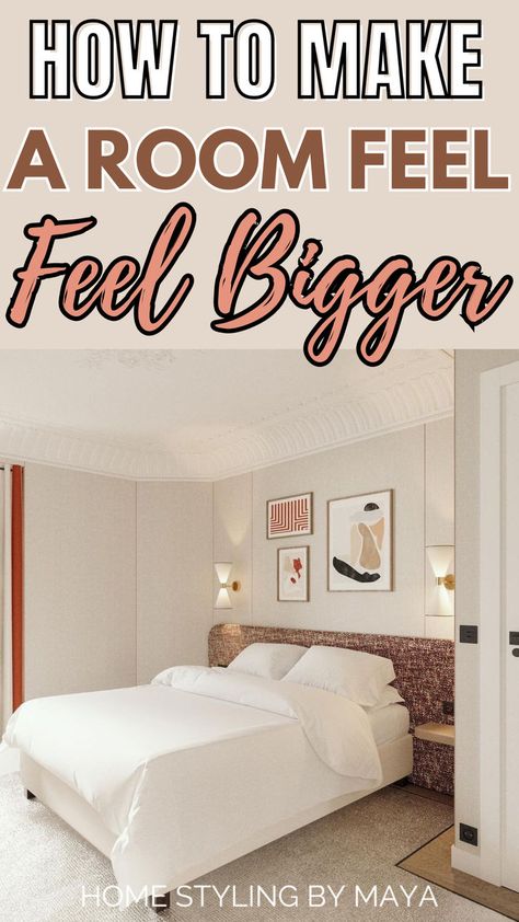 how to make a room feel bigger, Home decor tips King Size Bed In Small Room, Small Room Feel Bigger, Make A Room Feel Bigger, Small Room Look Bigger, Ways To Decorate Your Room, Room Look Bigger, Make A Room, Big Bedrooms, Cute Bedroom Ideas