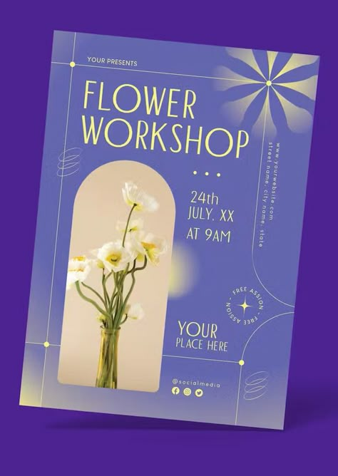 Flower Workshop Flyer Template AI, EPS, PSD Flower Portfolio Design, Flower Flyer Design, Flyer Design Inspiration Event, Flyer Layout Design Inspiration, Fun Brochure Design, Flyer Design Inspiration Creative Ideas, Workshop Flyer Design, Flower Shop Poster, Flower Poster Design