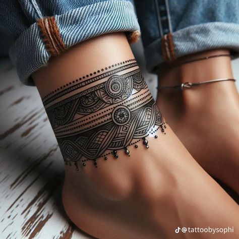 Ankle Cuff Tattoo Mandala, Ankle Cuff Tattoo For Women, Leg Cuff Tattoo, Ankle Ornamental Tattoo, Cuff Tattoo For Women, Mandala Cuff Tattoo, Cuff Tattoo Wrist, Ankle Tattoo Mandala, Ankle Tattoos For Women Wrap Around