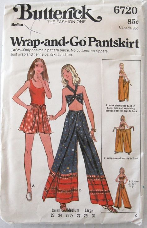 Halter Pattern, 1970s Sewing Patterns, Pants Sewing, 70s Inspired Fashion, Wrap Pants, Pants Sewing Pattern, Butterick Pattern, Couture Mode, Motif Vintage