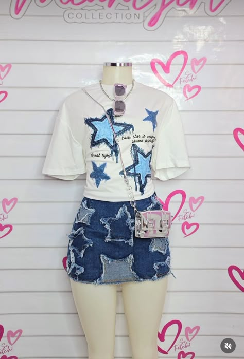 Denim Skirt Birthday Outfit, Cute Outfits Birthday, Denim Birthday Outfit, Custom Birthday Outfits, Birthday Outfits Ideas, Outfit Ideas Blue, Cute Highschool Outfits, Denim Diy Clothes, Highschool Outfits