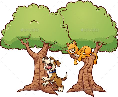 Dog barking up the wrong tree. Vector clip art illustration with simple gradients. Each element on a separate layer. EPS10 and PSD Barking Up The Wrong Tree, Sketches Doodles, Tree Vector, Art Sketches Doodles, Tree Drawing, Dog Illustration, Dog Barking, Art And Illustration, Logo Icons