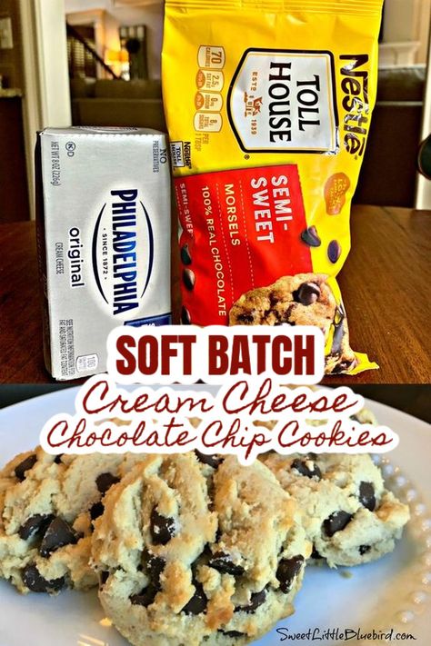 Soft Batch Cream Cheese Chocolate Chip Cookies Crockpot Chocolate Chip Cookie, Cream Cheese White Chocolate Chip Cookies, Chocolate Chip Cookies With Bisquick, Soft Batch Cream Cheese Cookies, Soft Batch Cream Cheese Chocolate Chip Cookies, Soft Batch Cream Cheese Chocolate Chip Cookies 12 Tomatoes, Keto Cream Cheese Chocolate Chip Cookies, Snack Ideas With Cream Cheese, Cream Cheese Oatmeal Cookies