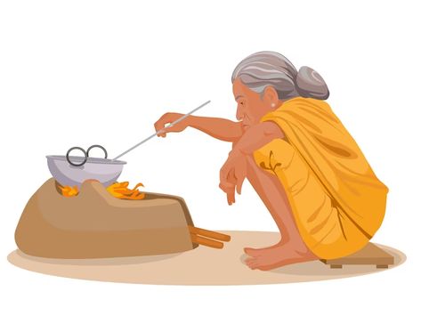 Premium Vector | Vector indian old woman making or cooking food in an ancient or old kitchen Cooking Illustration, Animation Walk Cycle, People Cooking, Small Stories For Kids, Hello Kitty Bathroom, Png Material, Free Cartoon Characters, Indian Drawing, Gallery Frame Set