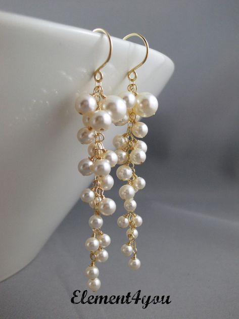 Pearl drop gold earrings Bridal earrings Wedding earrings | Etsy Wedding Earrings Pearl, قلادات متدلية, Anting Manik, Pearl Cluster Earrings, Ivory Earrings, Pearl Earrings Wedding, Gold Bridal Earrings, Pearl Cluster, Earrings Pearl