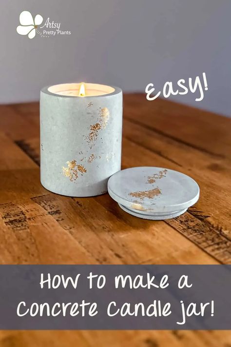 Make your own concrete candle jar the easy way with a pre-made, reusable mold. The perfect DIY cement project for a beginner, in just 5 easy steps! #concretecrafts #diycement #cementcrafts #candlemaking How To Make Concrete Candle Vessels, Making Concrete Candle Vessels, Concrete Candle Vessels Diy, Diy Molds For Concrete, Cement Candles Diy, How To Make Cement Candle Holders, Cement And Resin Crafts, Diy Cement Molds, Diy Concrete Candle Jar