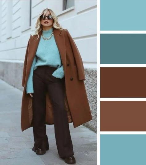 Best Color Combinations Outfits Womens Fashion, Best Colour Combinations Clothes, Colors To Wear With Brown, Brown Color Combinations Outfits, Color Outfit Combinations, Colour Combinations Clothes, Autumn Color Palette Outfits, Blue And Brown Outfit, Outfit Color Palette