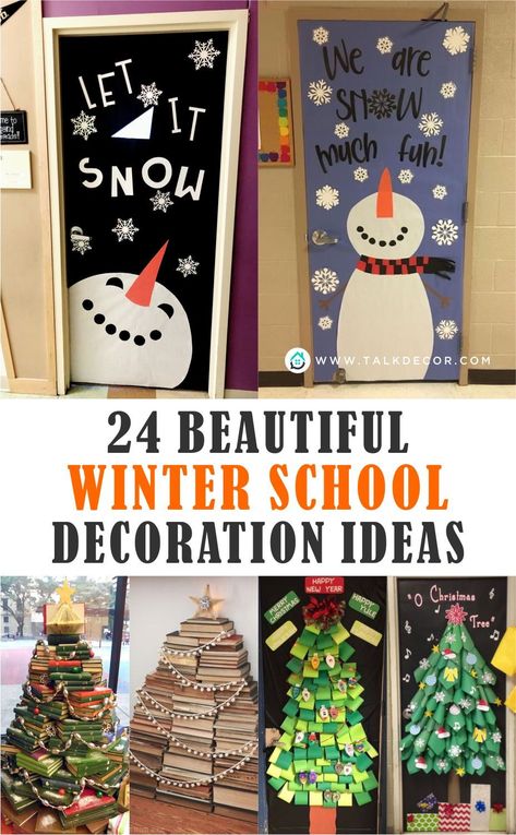 Christmas Diy Classroom Decorations, Snow Much Fun Classroom Door, Decorate School For Christmas, Decorate School Doors For Christmas, Christmas Classroom Diy Decorations, Christmas Decor For Preschool, Winter Classroom Door Decorating Contest, School Hallway Holiday Decorating, Santa's Workshop Classroom