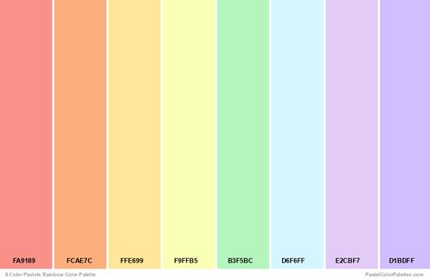 Rainbow Color Palette Pastel, Procreate Color Palette Pastel, Rainbow Pastel Color Palette, Pastel Color Palette Combination, Kids Colour Palette, Pastel Rainbow Color Palette, Pastel Rainbow Palette, Rainbow Color Scheme, Rainbow Color Palette