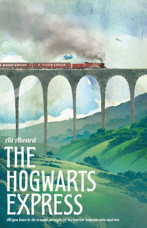 And can't you picture yourself looking out the window on the dreamy Hogwarts Express? Harry Potter Travel Poster, Posters Harry Potter, Poster Harry Potter, Foto Muro Collage, Harry Potter Travel, Harry Potter Poster, Art Harry Potter, Buku Harry Potter, Images Harry Potter