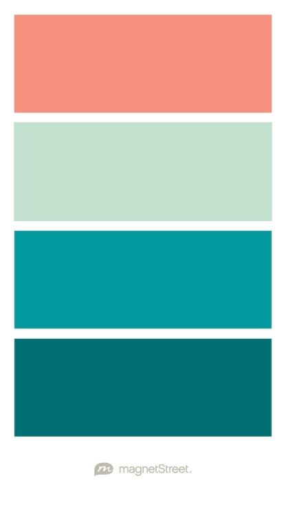 Coral, Celadon, Teal, and Custom Teal Wedding Color Palette - custom color palette created at MagnetStreet.com Custom Refrigerator, Pintura Exterior, בר מצווה, Wedding Color Palette, Baby Boy Nursery, Baby Boy Nurseries, Wedding Color, Wedding Color Schemes, Colour Schemes