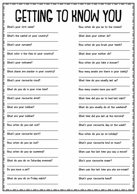 All About Me Template High School, Get To Know You High School, Getting To Know You Worksheet, Get To Know You Worksheets For Kids, High School Get To Know You Worksheet, Icebreakers For High School Students, Get To Know You Questions For Students, All About Me For Adults, Getting To Know You Questions For Teens