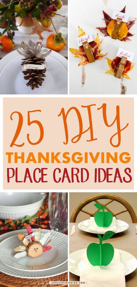 25 DIY Thanksgiving Place Card Ideas #Thanksgiving #ThanksgivingDecor #ThanksgivingTable #ThanksgivingTableDecor Fall Place Card Ideas, Thanksgiving Diy Table Settings, Thanksgiving Table Setting Diy, Diy Place Settings Thanksgiving, Easy Thanksgiving Name Cards, Thanksgiving Name Cards Diy, Thanksgiving Place Holders Diy, Thanksgiving Table Name Cards Diy, Place Cards Thanksgiving Diy