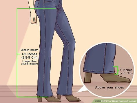 How to Wear Bootcut Jeans (with Pictures) - wikiHow Bootcut Jeans Outfit With Boots, Bootcut Jeans Outfit Spring, Shoes To Wear With Bootcut Jeans, How To Style Bootcut Jeans, How To Wear Bootcut Jeans, Bootcut Jeans Outfit, Jeans And Tops, Ankle Boots With Jeans, Jeans Outfit Spring