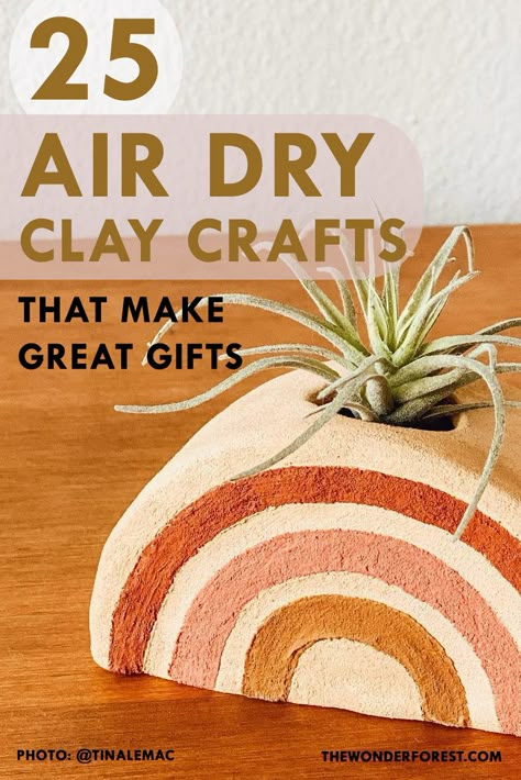 25 Air Dry Clay Crafts That Make Great Gifts - Wonder Forest Air Dry Clay Mold Projects, Air Dried Clay Projects Ideas Christmas, Projects With Air Dry Clay, Crafts Using Air Dry Clay, Personalized Clay Gifts, Diy Clay Ornaments Recipe, Diy Christmas Gifts Handmade, Easy Clay Gift Ideas, Diy Dry Clay Ideas