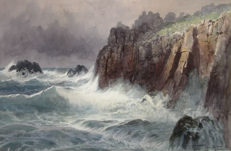 Frederic Marlett Bell-Smith, 'Cornwall Coast' at Mayberry Fine Art Sea Scapes, Cornwall Coast, Hudson River School, Historical Artwork, Ocean Shores, Ocean Landscape, Land's End, Landscape Paintings Acrylic, Ocean Scenes