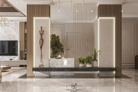 Column Design Interior, Lobby Interior Design, Interior Columns, Interior Design Renderings, Entrance Lobby, Lobby Interior, Column Design, Living Room Partition Design, Foyer Design