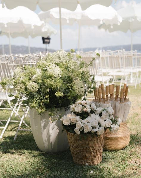 Ceremony details of Julia and Chris with the waterfront of Palm Beach giving the best backdrop. Beach Ceremony Set Up, Beach Wedding Ceremony Flowers, Cabo Wedding Ceremony, Italian Wedding Arch, Outdoor Ceremony Florals, Beach Welcome Party, Beach Ceremony Decor, Beach Wedding Ceremony Ideas, Beach Wedding Florals